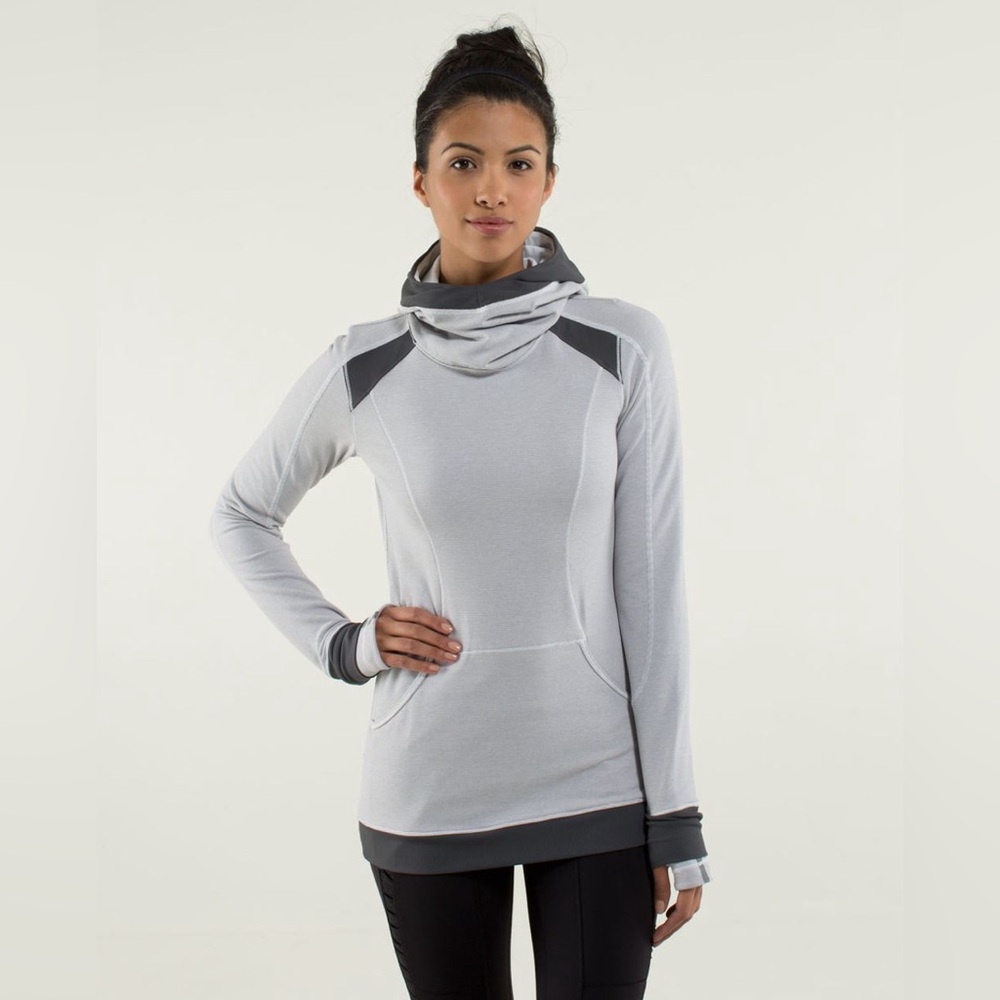 Lululemon Base Runner Hoodie Wee Stripe White Heathered Grey White Soot Light 6